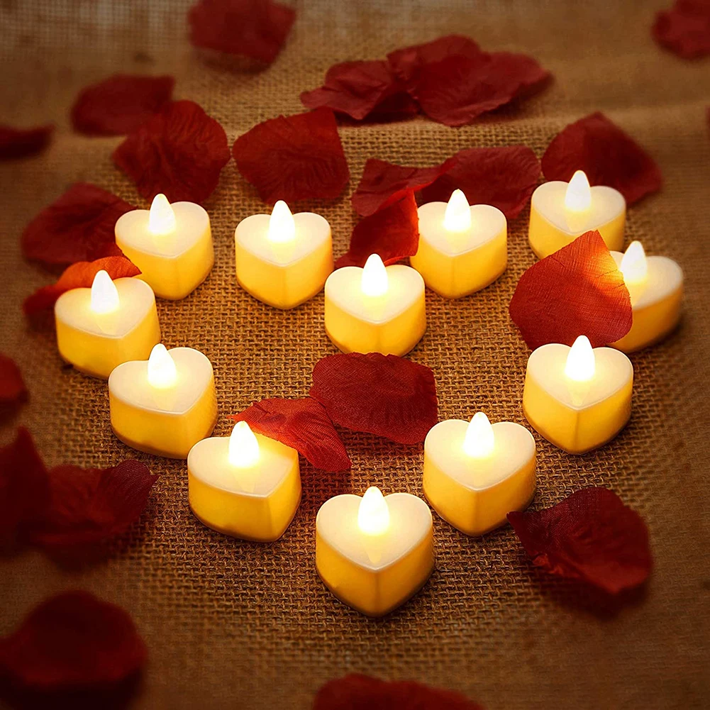 

6pcs Heart Shape LED Tealight Candles Romantic Love LED Candles Lamp for Valentine's Day Wedding Party Table Decor Decoration
