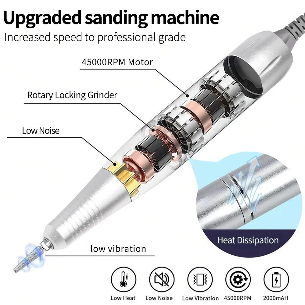 35000 об/мин дрель для ногтей перезаряжаемая фрезерный станок портативная