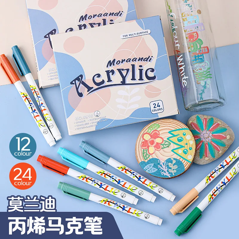 12/24 Color Soft Headed Acrylic Marker Pen Watercolor Pen DIY Creative Design Stackable Marker Pen Student Painting Manga
