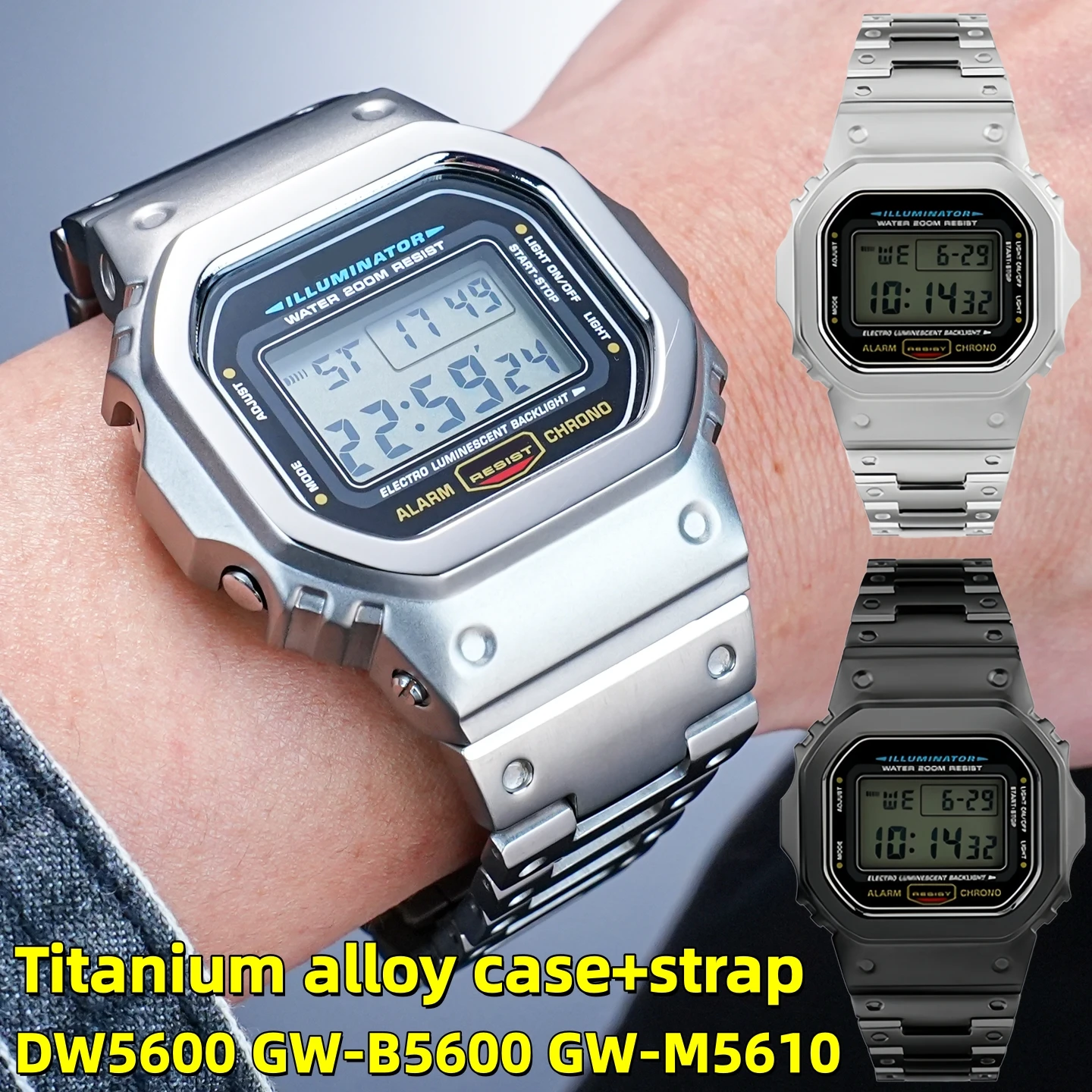 Фото Комплект для модификации Casio G-Shock DW-5600: корпус и ремешок из титанового сплава, металлический безель, DIY замена (для моделей DW-5600E, GW-B5600, GW-M5610) №1
