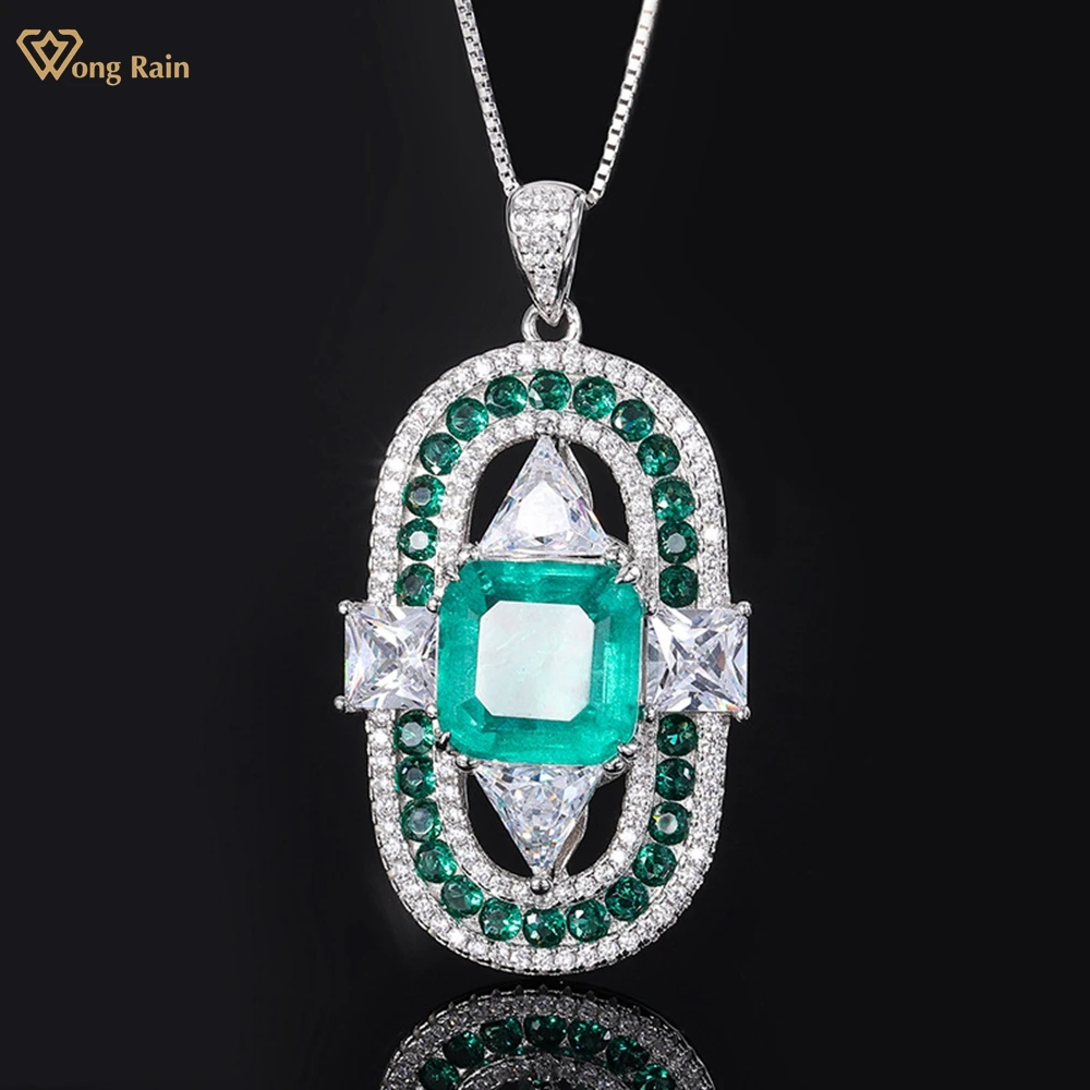 

Wong Rain Luxury 925 Sterling Silver 12MM Lab Emerald Ruby High Carbon Diamond Gemstone Women Necklace Pendant Jewelry Wholesale