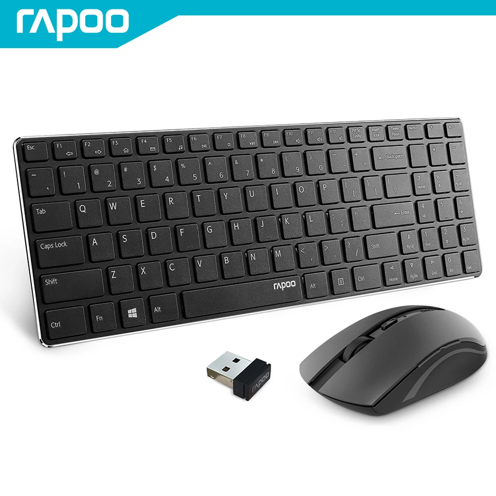Беспроводная клавиатура и мышь Rapoo 9300T 4 9 мм ультратонкая легкая портативная 2 ГГц