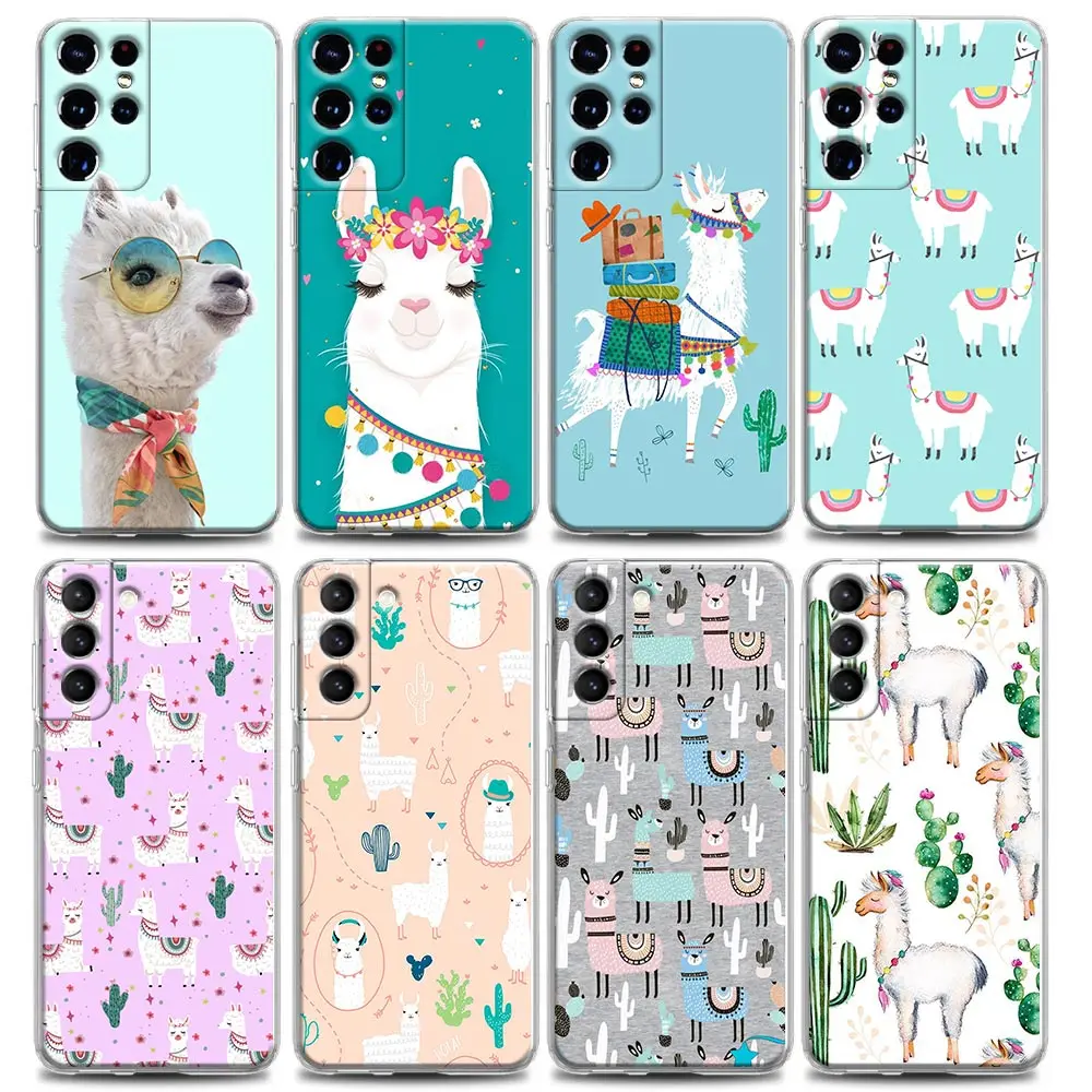

Clear Phone Case for Samsung S9 S10 4G S10e S20 S21 Plus Ultra FE 5G M51 M31 S M21 Soft Silicone Llama Alpaca Animal