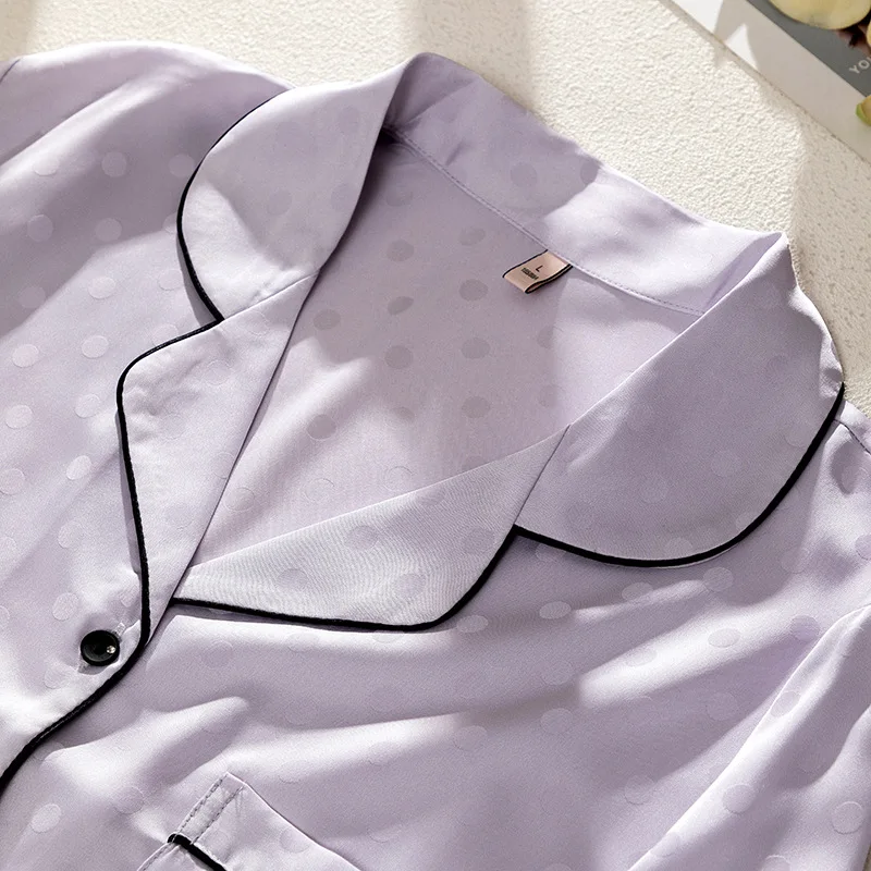 Long Sleeved Shirt&amppants Purple Print Pajamas Suit Lady Luxury Homewear Ice Silk Loungewear Autumn Spring Sleep Set Sexy Outfit