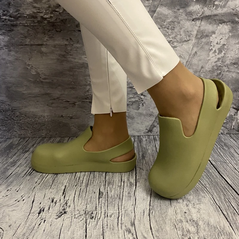 Women Summer Sansdals Ladies No Slip Thick Bottom Concise Breathable Footwear Female PVC Round Toe Rain Shoes