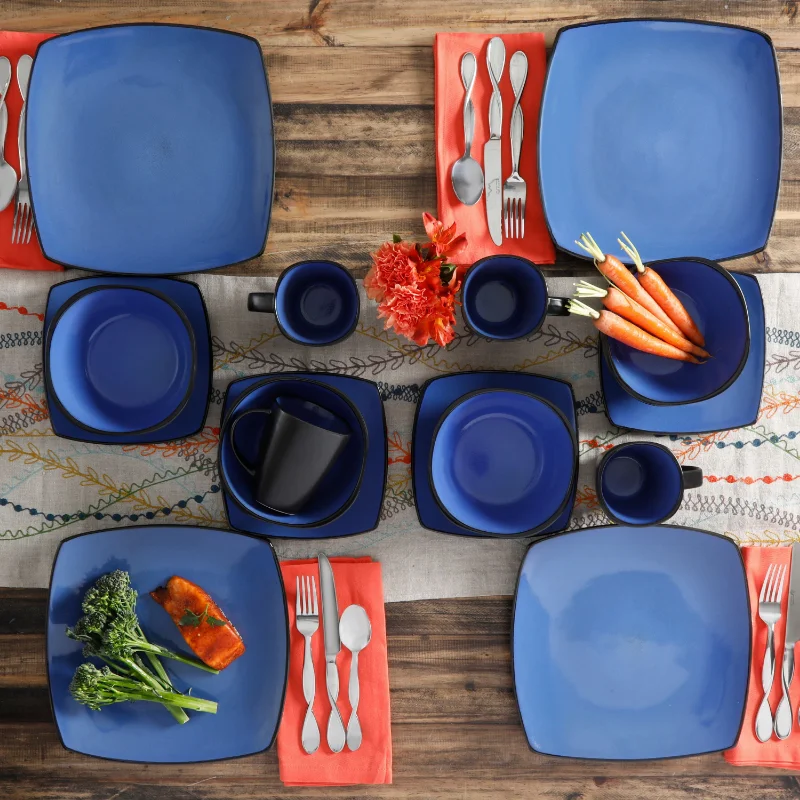 

Gibson Home Soho Lounge Square Stoneware 16 Piece Dinnerware Set, Blue