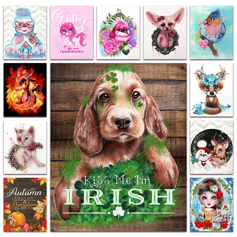 

New 5D Full Square Diamond painting embroidery Cross stitch animals dog Snowman bird fox cat DIY Round Drill Drawing mosaic 023