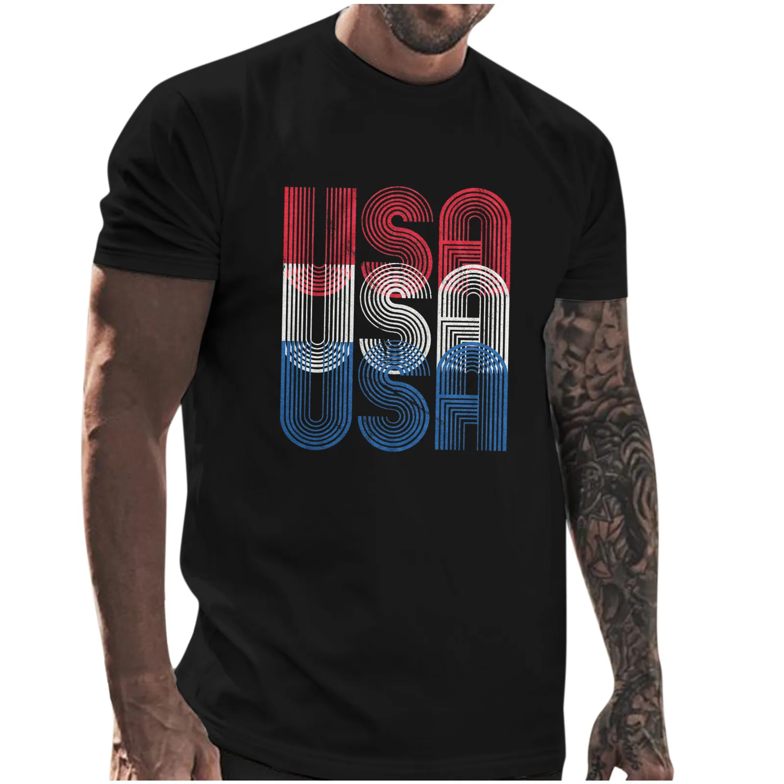 Male Summer Casual Independence Day Print T Shirt Blouse Round Neck Short Sleeve Tops T Shirt G5000 Heavy Cotton T Shirts Men images - 6