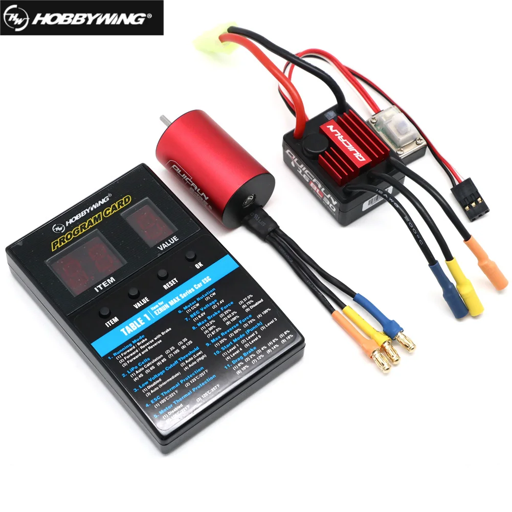 Купи Hobbywing QuicRun-WP-16BL30 бесщеточный 30A ESC + двигатель kv4500 + программная карта для автомобиля 1/16 1/18 за 3,835 рублей в магазине AliExpress