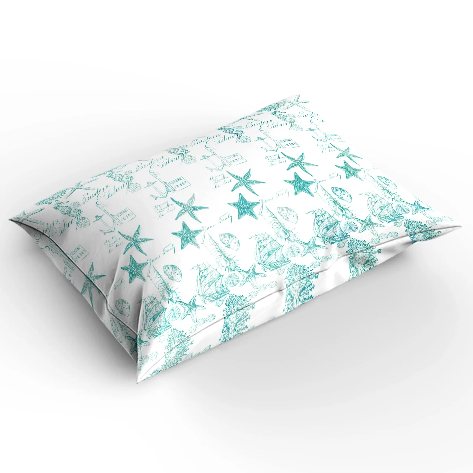 Aqua Ocean Starfish Shell Coral Vessel Texture Comfortable Household Goods Bedroom Bed Luxury Duvet Cover 2/3/4 Pieces | Дом и сад