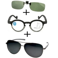 3pcs wood progressive multifocal far and near reading glasses men women pilot polarized sunglasses outdoor sunglasses clip
