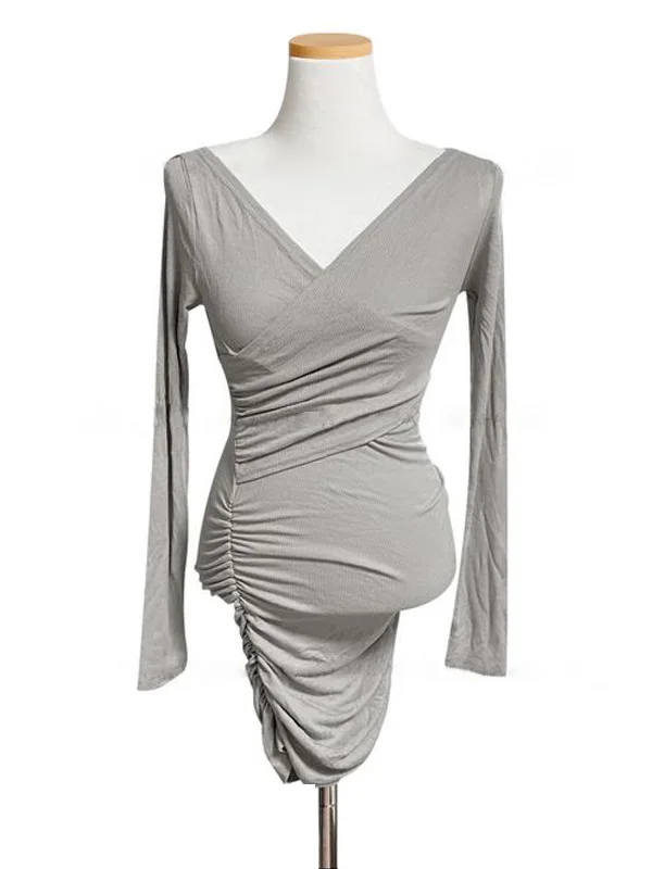 Корейская версия осени/зимы 2024 новое платье с v-образным вырезом и длинными