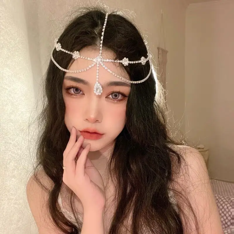 

Women Bride Bohemian Ethnic Headdress Rhinestone Forehead Ornament Pendant