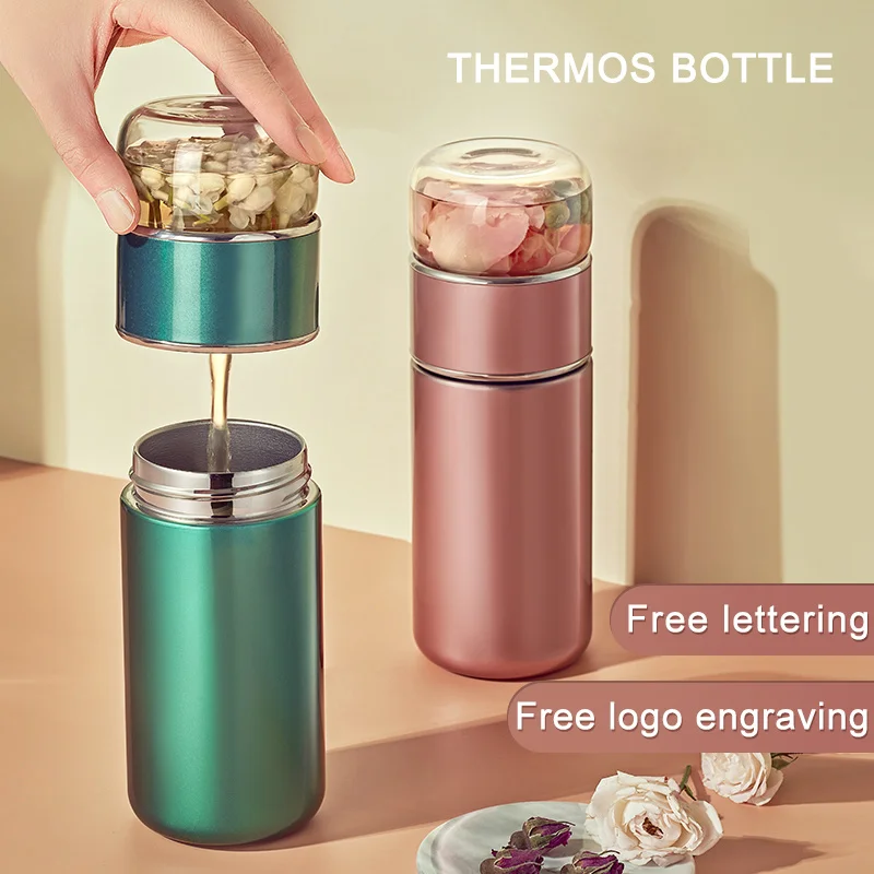 GREEN Thermos Vacuum Flask Tea Water Separation Filter Scented Tea Stainless Steel Thermos Water Bottles Portable Thermoses