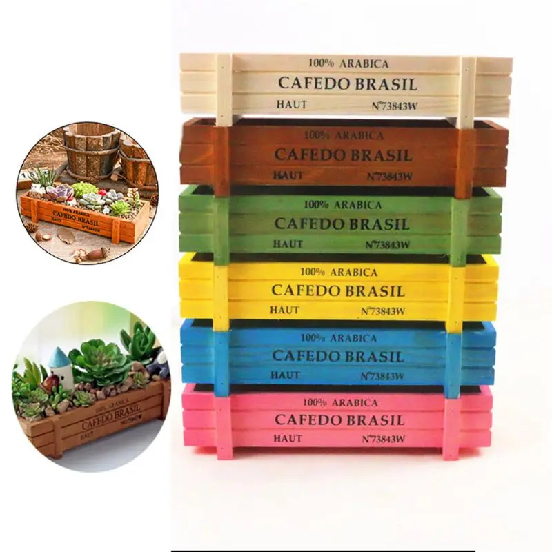 Vintage Wood Garden Flower Planter Succulent Pot Rectangle Trough Box Plant Bed gift for office home shopping mart hotel