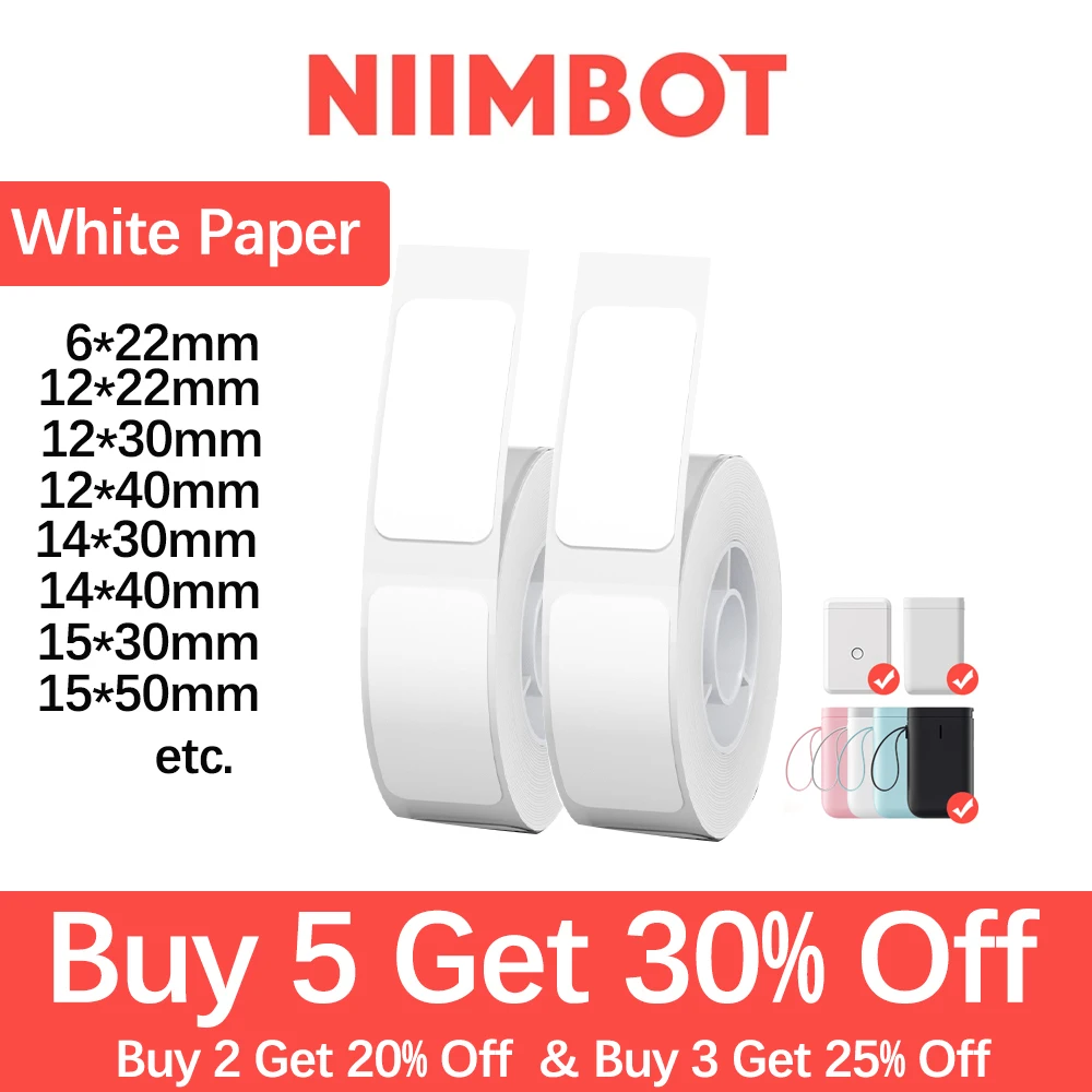 Niimbot D11/D101/D110 White Paper Waterproof Thermal Paper for Pocket Label Printer D11 Label Printer
