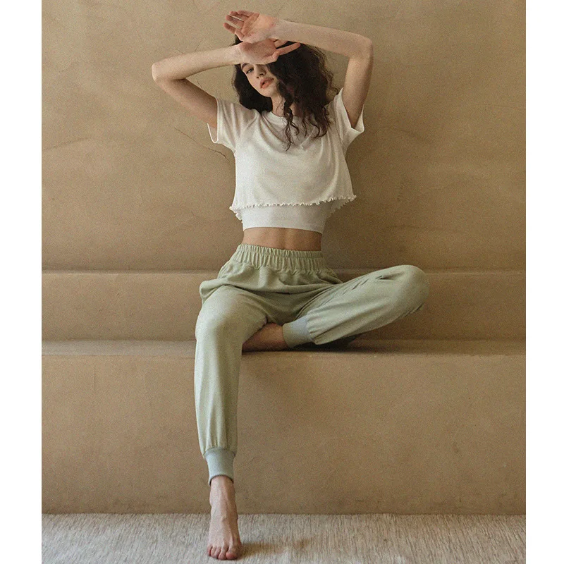 2023gym tennis spring and summer new print short outdoor sports short sleeve running breathable fitness slim yoga top