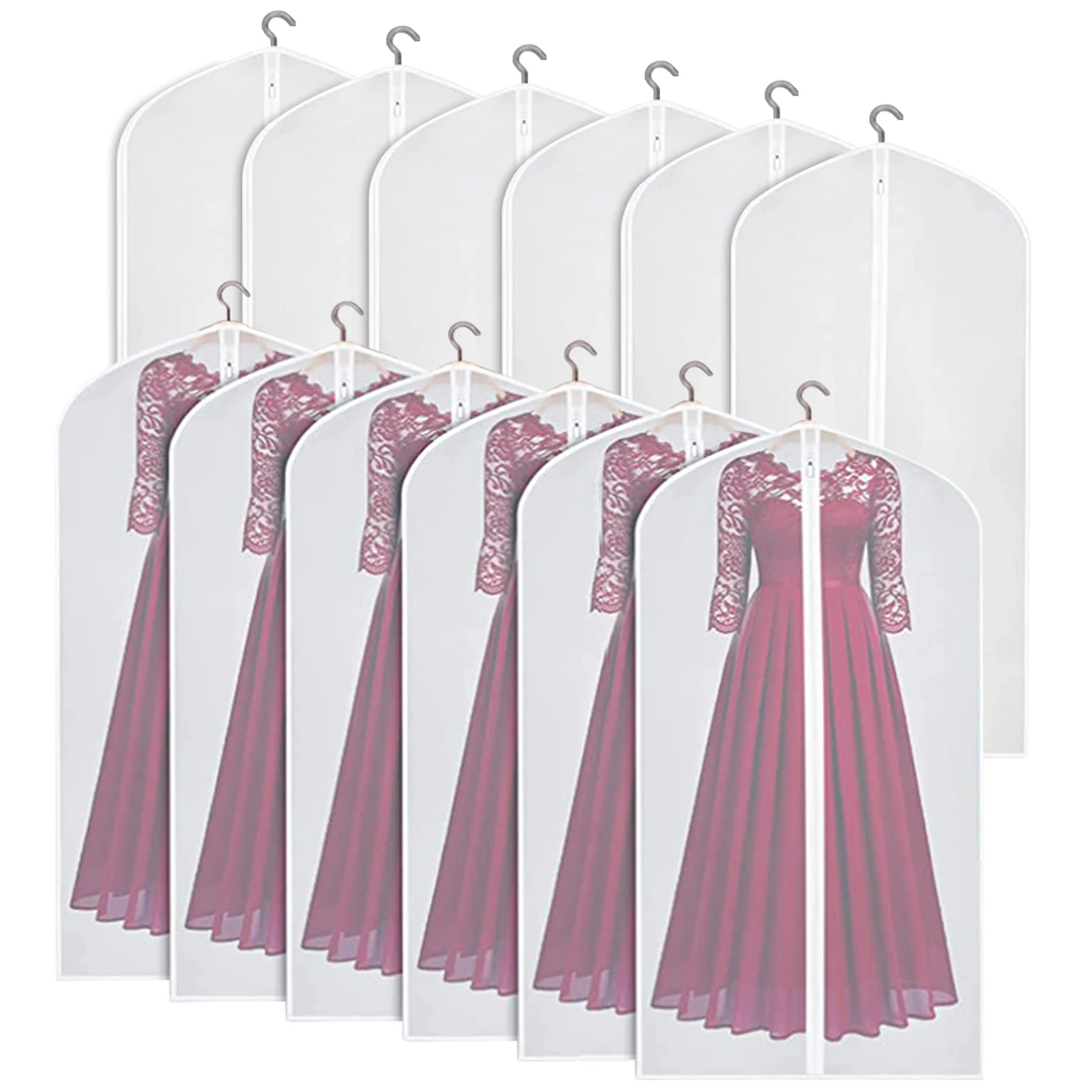 

12pcs Daily Garment Bag Breathable Clothes Dust Cover Closet Organizer Translucent PEVA Home Clothing Store Hanging Universal