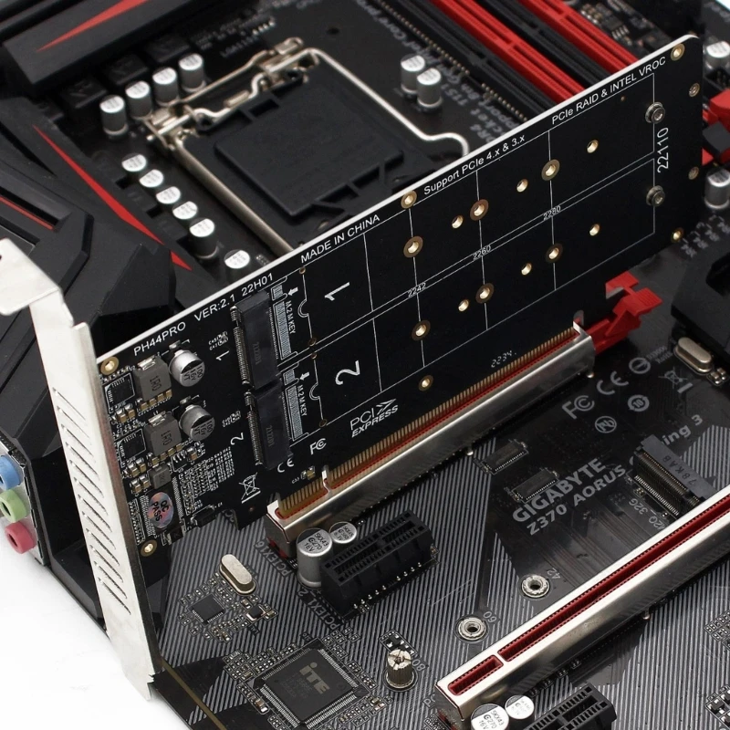 

PCIE X16 to M.2 M-key NVME x 4 SSD 2U Server RAID Array Expansion Split Adapter