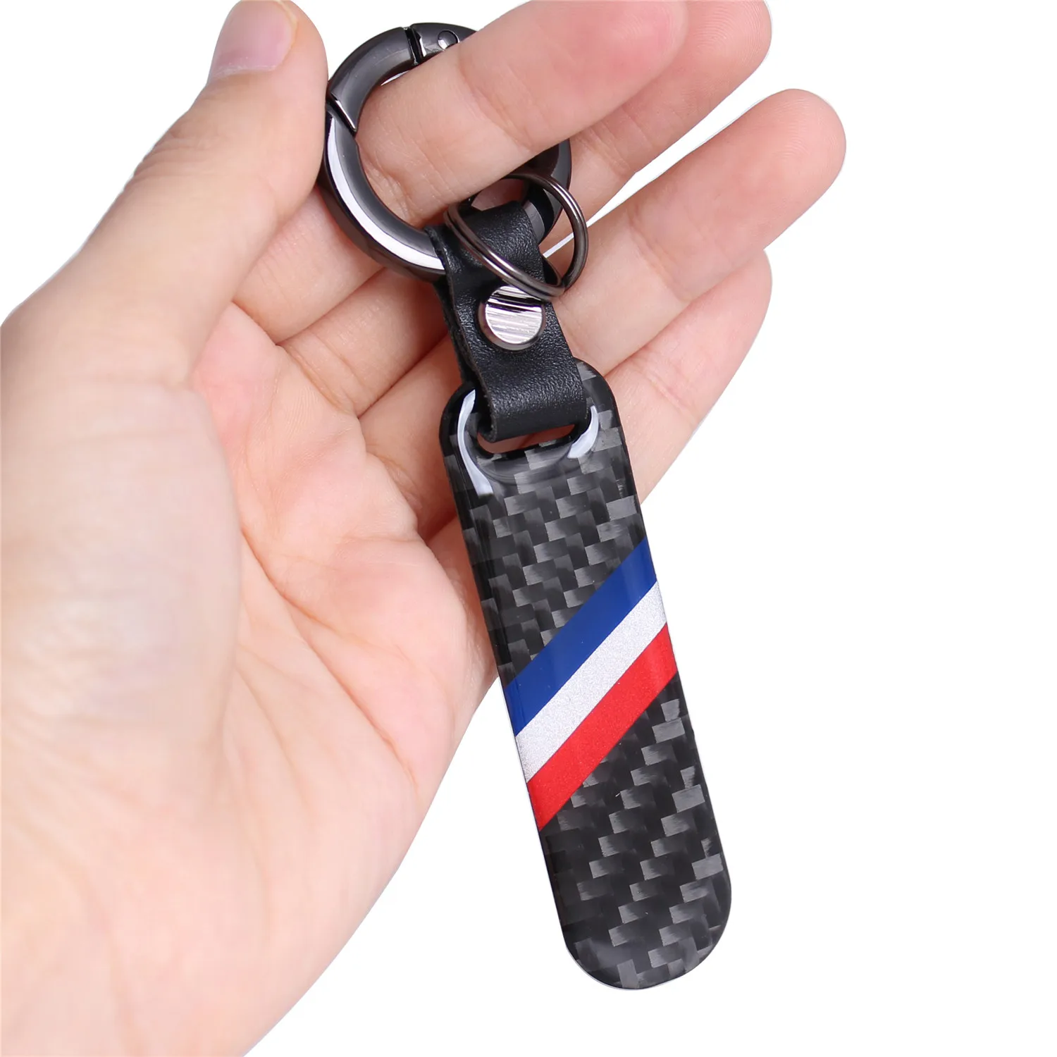 

France Logo Key Chain French Carbon Fiber Flag Car Keychain Key Ring for Sierra Silverado Tahoe Ram F150 F250 F350 F450