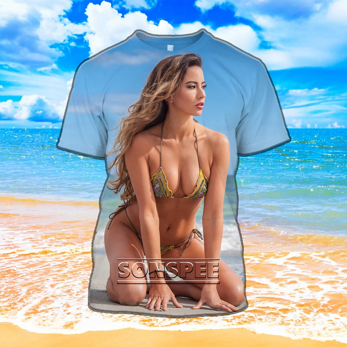 SONSPEE Летняя Пляжная модель футболки с принтом страстный женский топ 3D Мужская