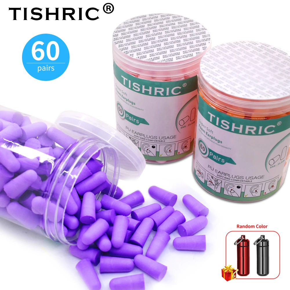 

30 Pairs TISHRIC Ear Plugs Canned Sponge Noise Reduction Earplugs For Sleep Ear Protection 35.5db PU Soundproof Earplugs