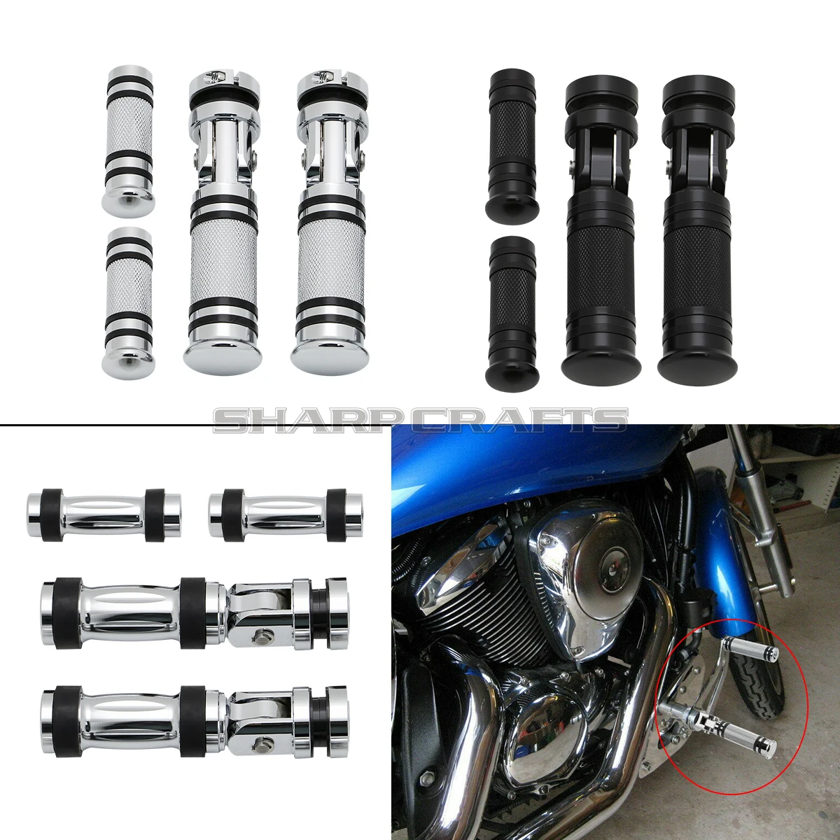 Фото Для Yamaha XVS 650 1100 Honda VT600 VT750 Shadow Suzuki Kawasaki VN900 мотоциклетные подножки для управления вперед, подножки для переключения передач с краем №1