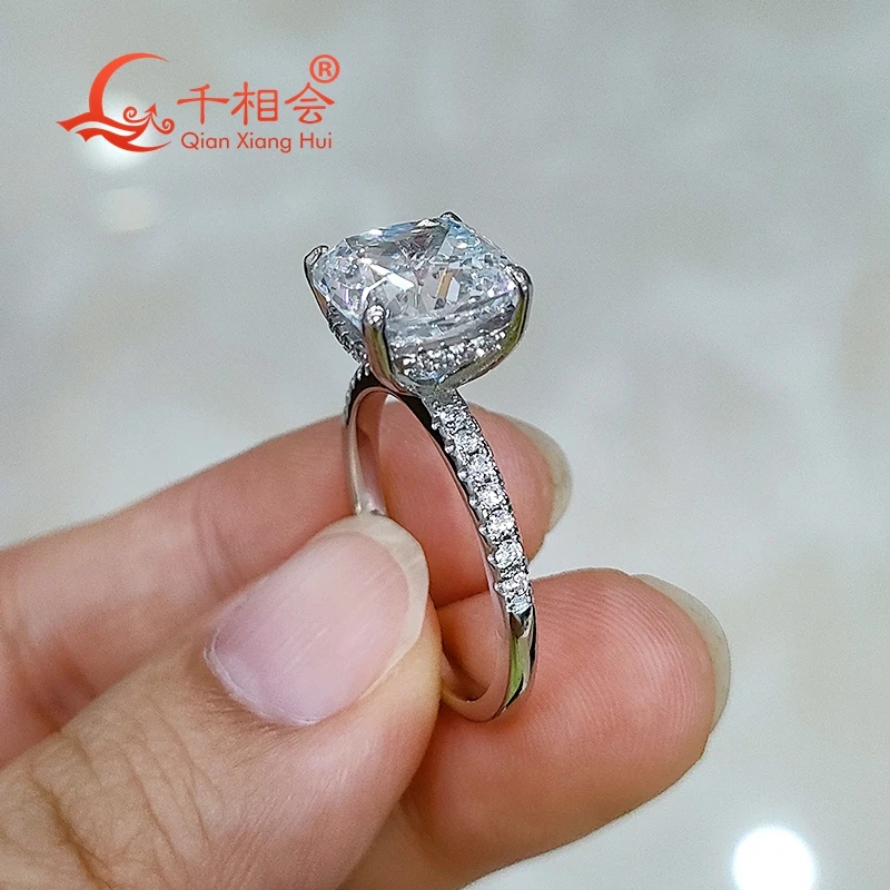 5ct 10*10mm cushion Ring half Band 925 Sterling Silver D Color VVS Round Moissanite Diamond Jewelry making wedding datting