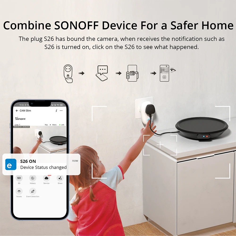 SONOFF CAM Slim WiFi Smart Security Camera 1080P HD Сигнализация движения Двусторонняя аудиосцена
