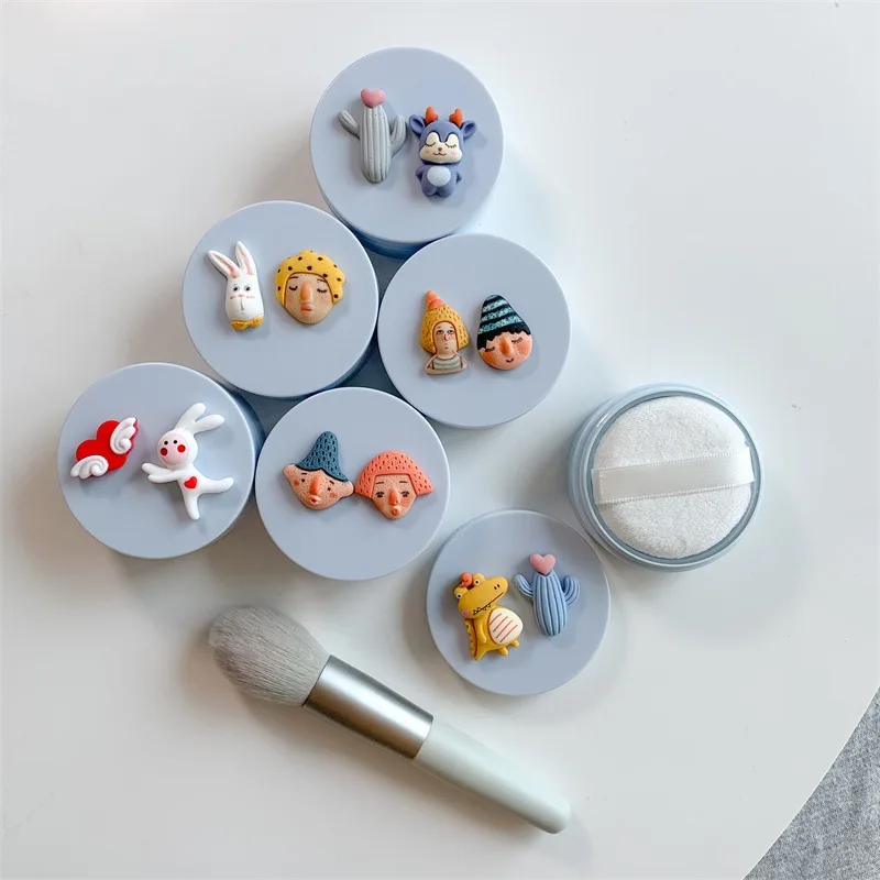 Коробка для пудры в мультяшном стиле компактная пустая мини-коробка с пуховкой