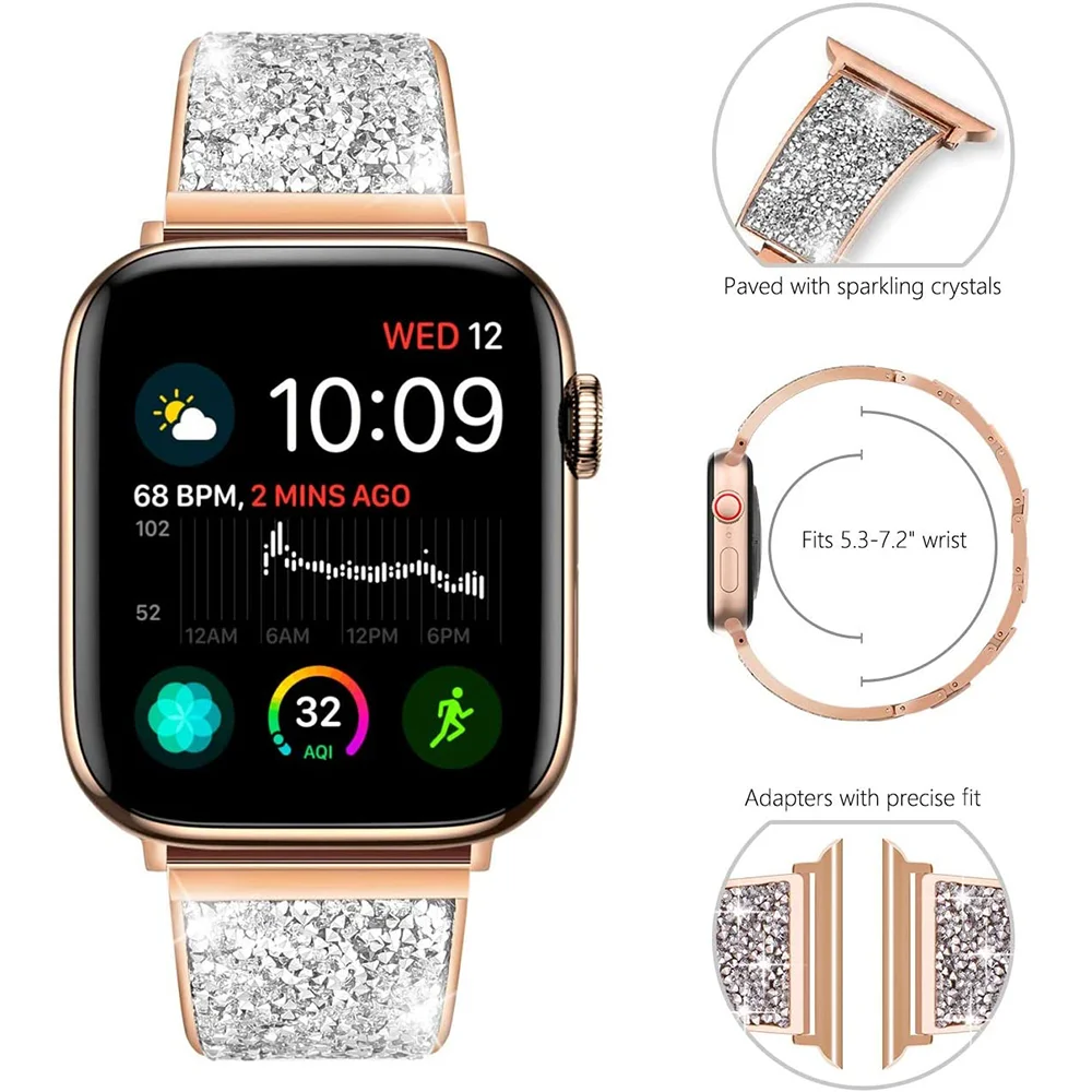 Diamond Metal Strap For Apple watch Band 49mm 45mm 44mm 42mm 41mm 40mm Stainless Steel Bracelet For iWatch UItra 8 7 6 5 3 2 SE