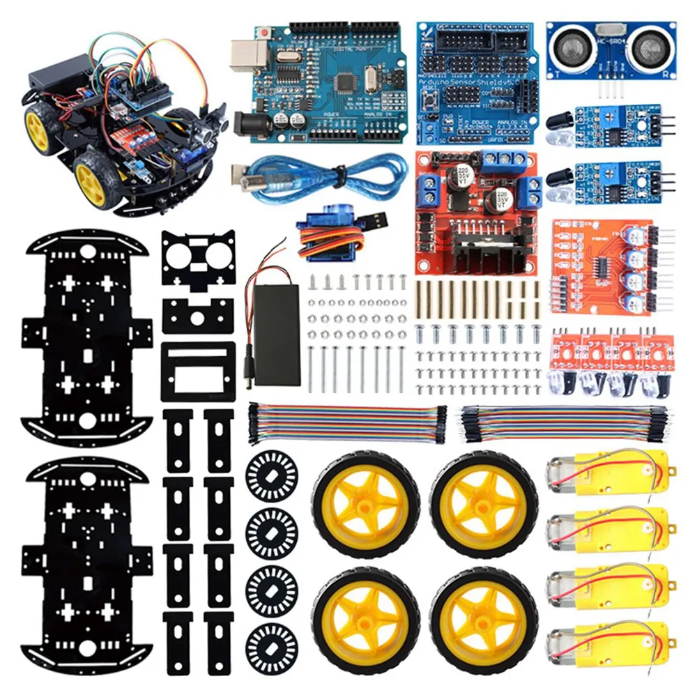 

For UNO R3 Ultrasonic Infrared Obstacle Avoidance Smart Car Set Tracking Obstacle Avoidance Arduino Car Programming Kit