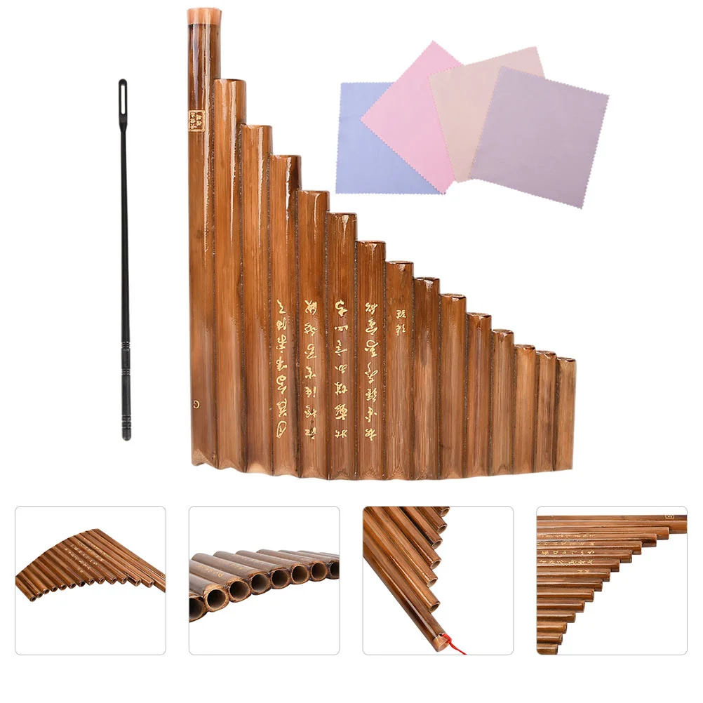 

1 Pc Portable 15-hole G Panpipe for School Instrument Beginners for Lover (Brown, Carving Random)