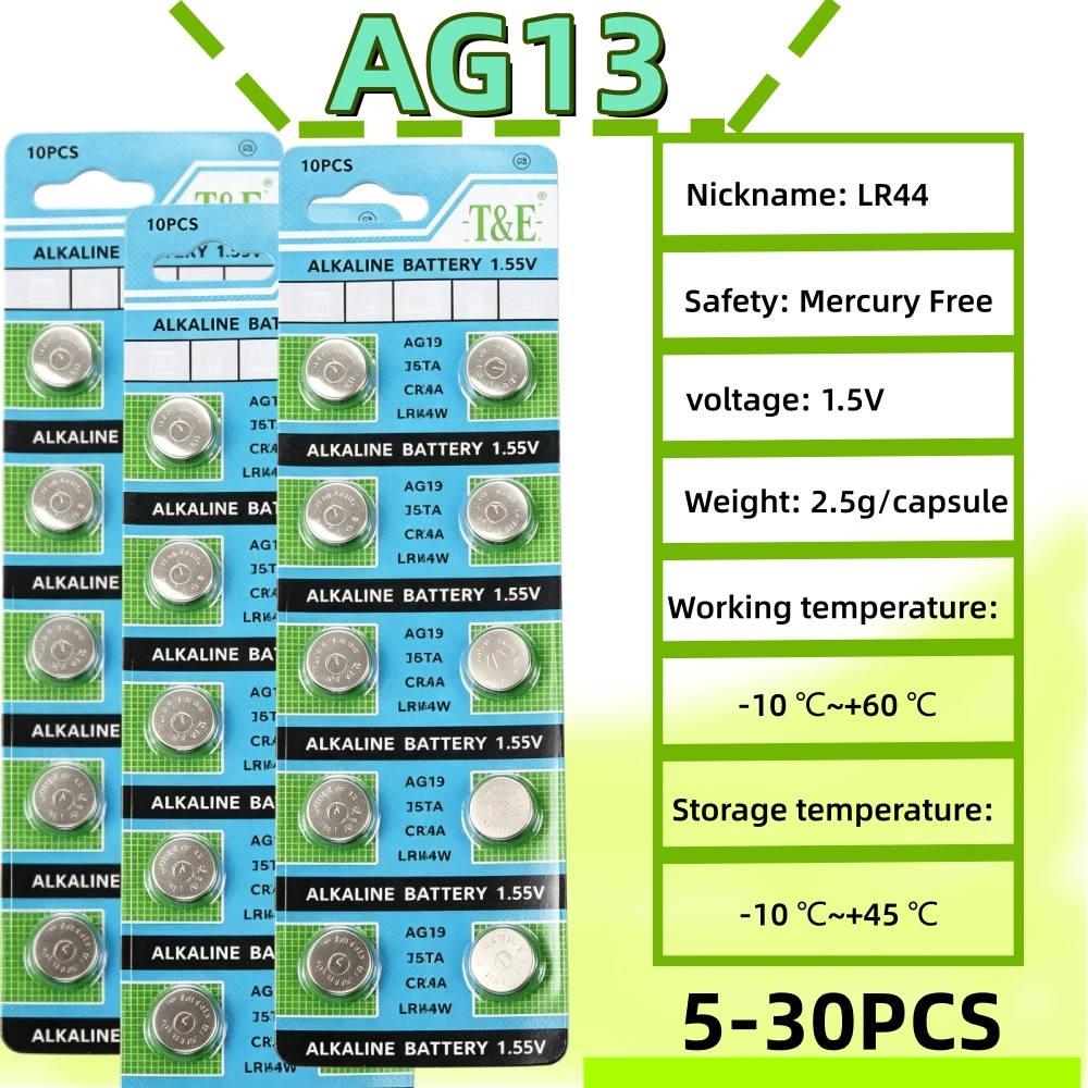 Фото 5-30 шт. батареек LR44 AG13, 1.5V 357 SR44 LR1154, кнопочные батарейки-монетки RW82 SR1154 SP76 для часов, игрушек, пультов ДУ №1
