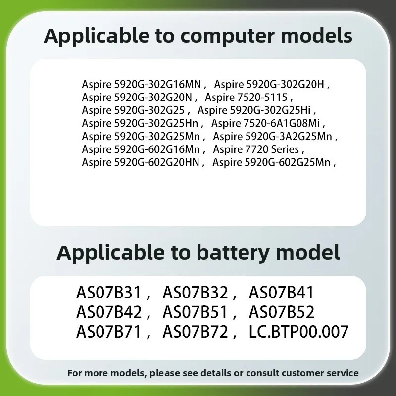 Фото Аккумулятор для ноутбуков Acer 5520, 5720G, 5920, 5920G, 5930G (модели AS07B31, AS07B41, AS07B42, AS07B51, AS07B52, AS07B71, AS07B72), 6-элементный №4