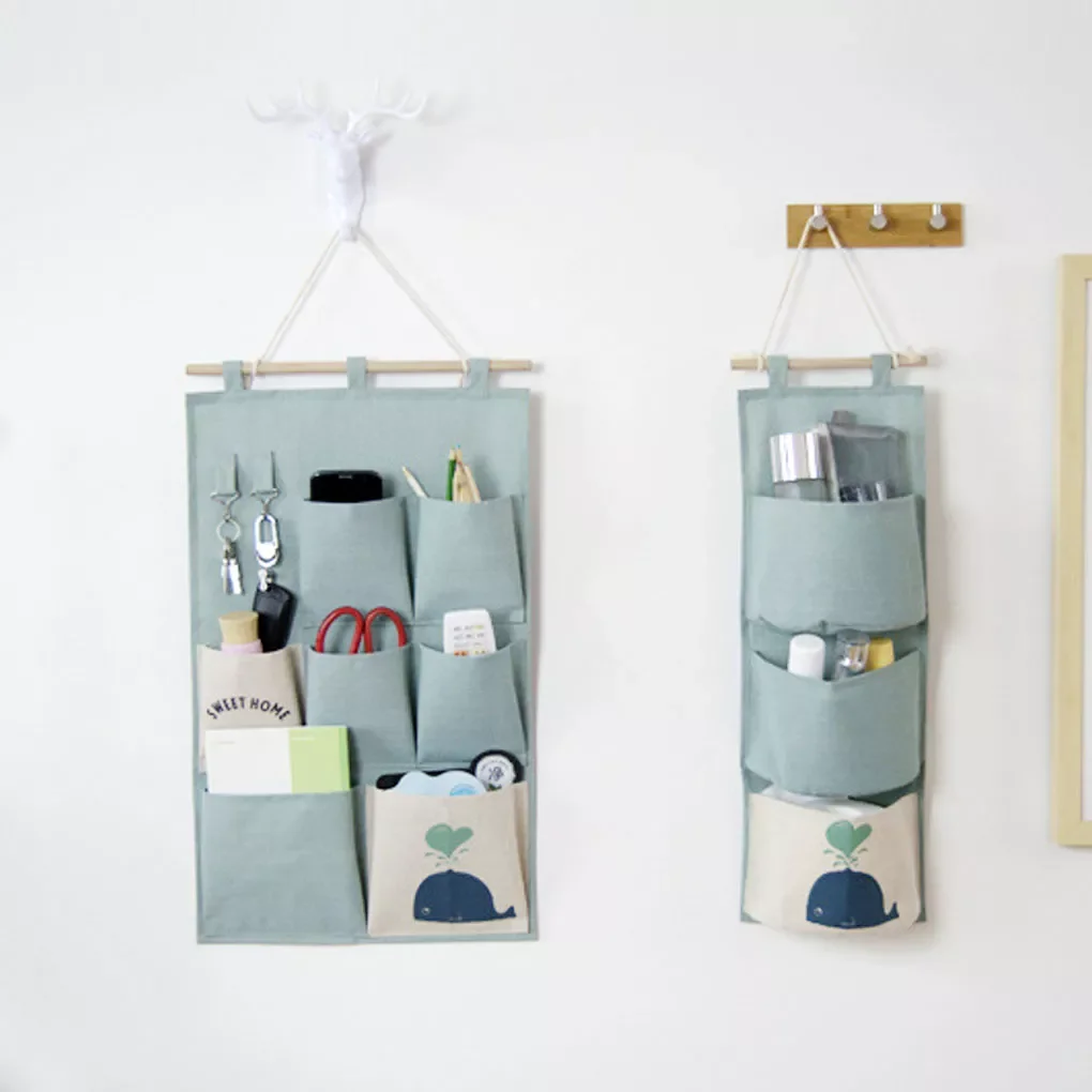 

7 Pockets Hanging Bag Cotton Linen Wall Door Closet Hanging Storage Organizer for Room Bathroom