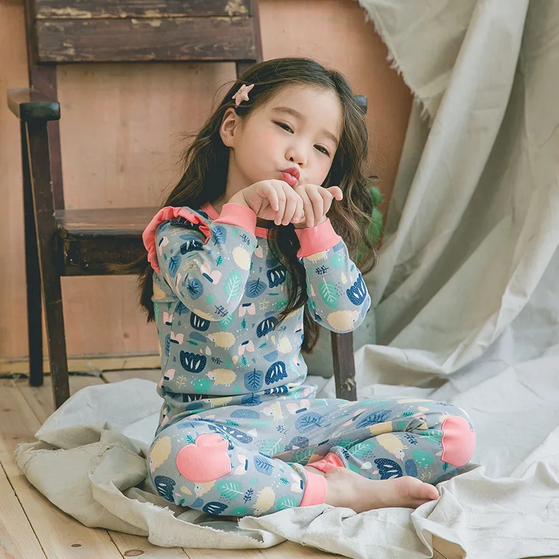 

Girls Floral Pajama Set 2022 Autumn Winter New Cotton Girl‘s Flowers Sleepwear Suit Toddler Baby Kids Basic Home Outfit