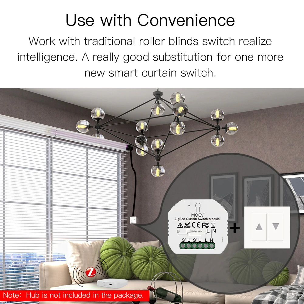 Фото Moes ZigBee 3,0 умный модуль переключения занавесок моторизованный роликовый Затвор жалюзи двигатель Tuya Smart Life Alexa Echo Google Home №5