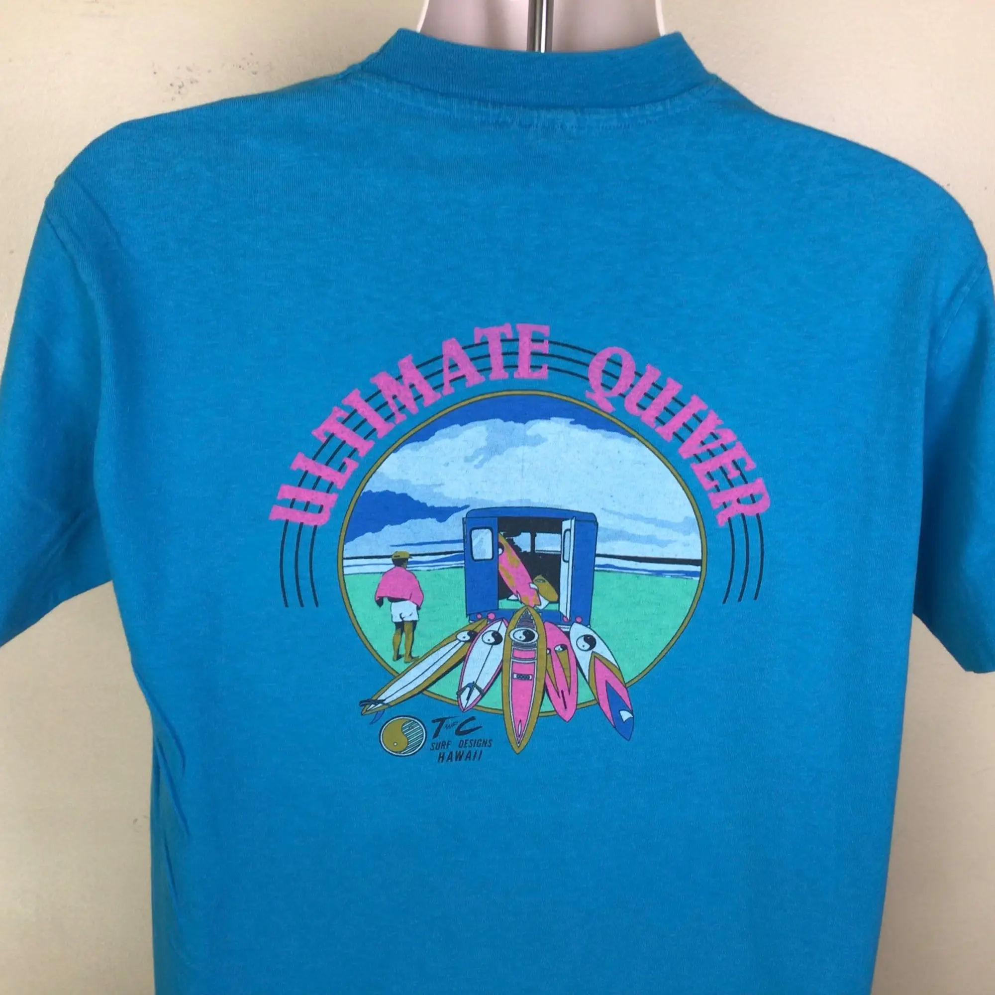 Vtg 80s T &amp C дизайн города и кантри серфинга футболка бирюзовый синий L скейт