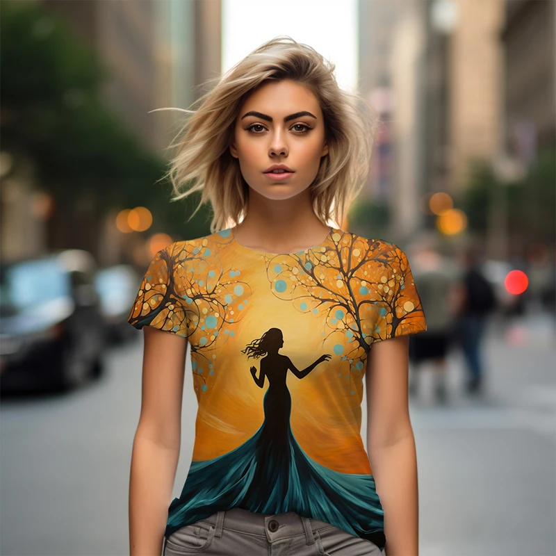 

Beautiful Dancing Woman 3D Printed Lady Summer T -shirt Funny Style Casual Ladies T -shirt Fashion Trend Women T -shirt