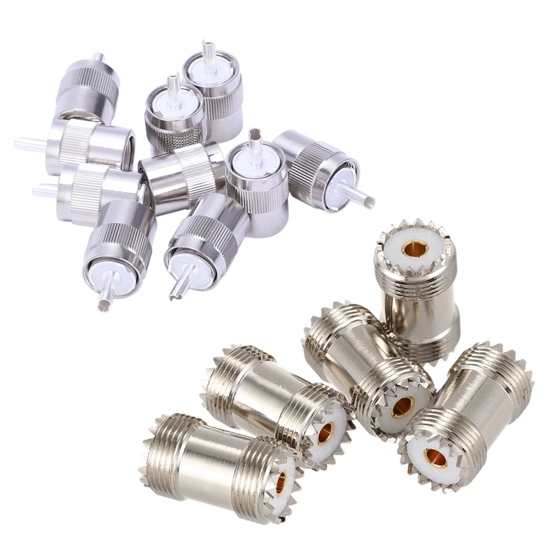 

10Pcs Connector UHF Male PL259 Plug With 5Pcs PL-259 UHF Female To UHF Female Coax Cable Adapter