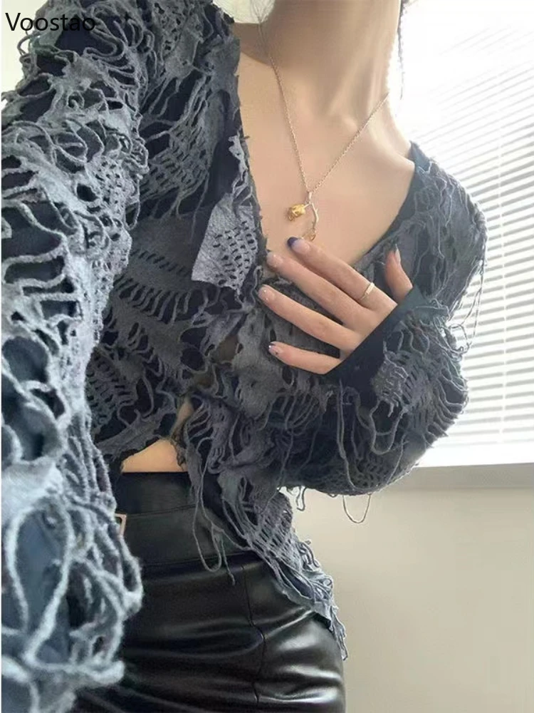 Кардидж Женский летний рваный Y2k тонкий |