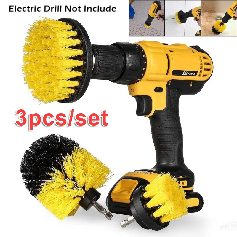 3pcs/set Electric Drill Cleaning Brush Tile and Grout All Purpose Power Scrubber Cleaning Kit (Not Include Electric Drill)