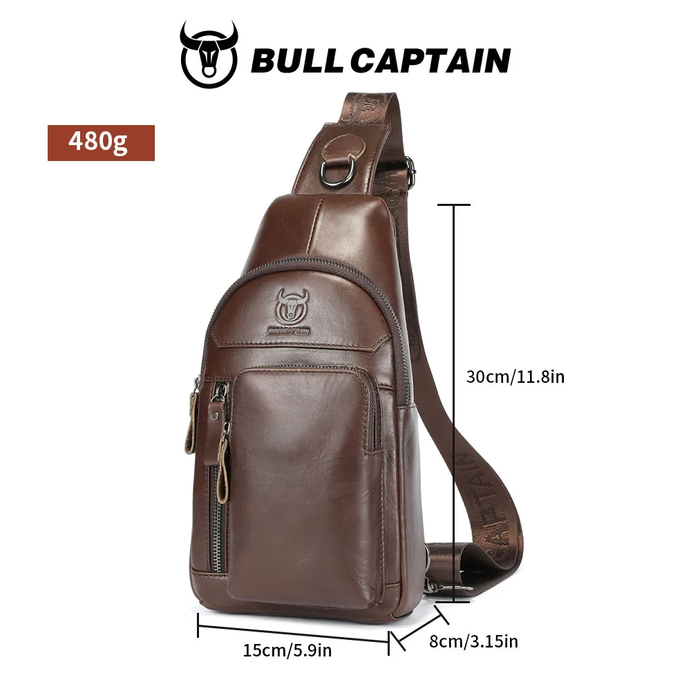 Фото Мужская сумка-кроссбоди BULLCAPTAIN из натуральной кожи, многофункциональная, на плечо, в стиле ретро, для спорта и активного отдыха, для мобильного телефона №3