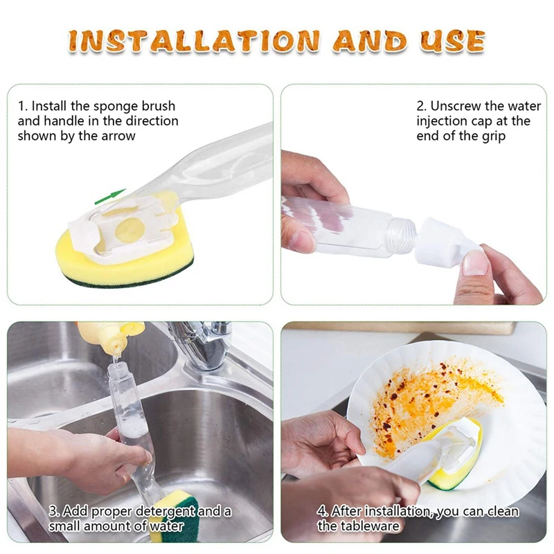 Promotion! Heavy-Duty Dish-Washing Stick Sponge With Handle Non-Scratching And Reusable Dish Sink(9 PCS) |