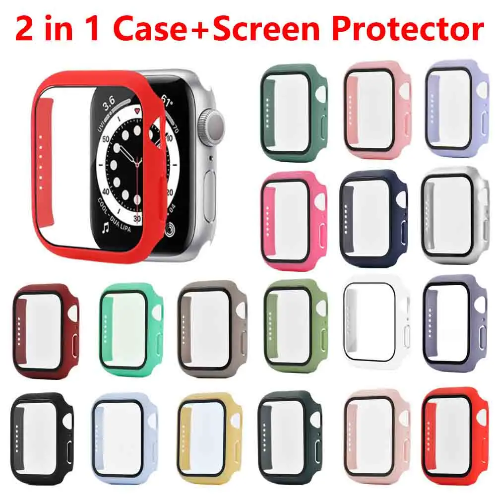 Screen Protector for Apple Watch Case 44mm 45mm 41mm 40mm iwatch 6 SE 5 3 42mm 38mm Tempered Glass+cover Apple watch Series 7 8