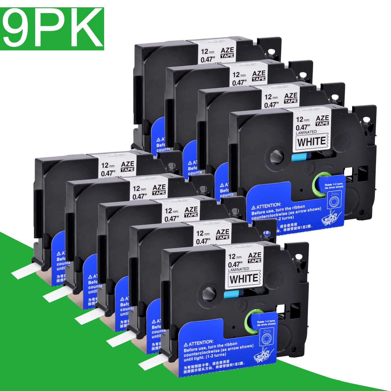 Ламинированные ленты для принтеров этикеток P-Touch черно-белые 12 мм 9PK совместимы с