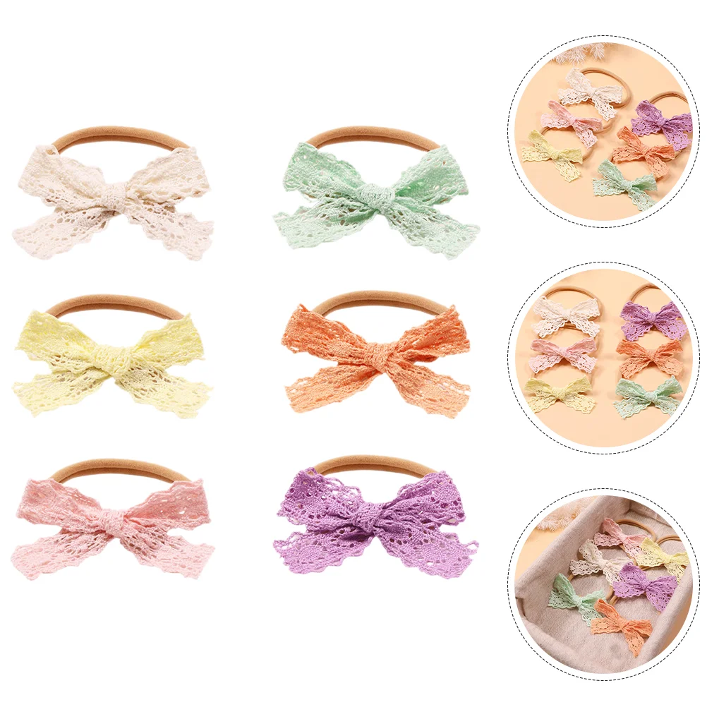 

6 шт. головная повязка для девочек, кружевные Детские аксессуары для волос, галстук-бабочка для девочек, искусственный нейлон
