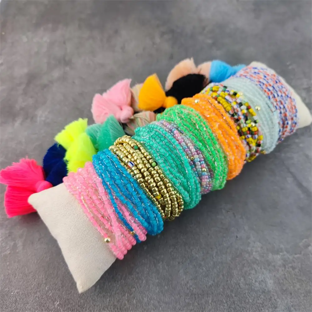 

Colorful Rice Beads with Tassel Bracelet Set Summer Beach Friendship Bracelets Handmade Boho Jewelry Gift For Women