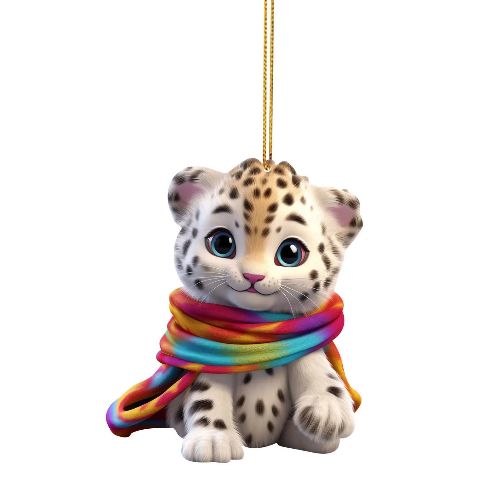 

Cute Snow Leopard Baby Christmas Home Decoration Decorative Hanging Ornament For Tree Car Flat Acrylic Gifts For New Year 2024